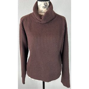 Anthropologie Women's Chocolate Brown Oversized Ribbed Turtleneck Sweater Small